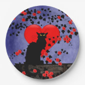 Chat Noir met rode rozen Papieren Bordje (Voorkant)