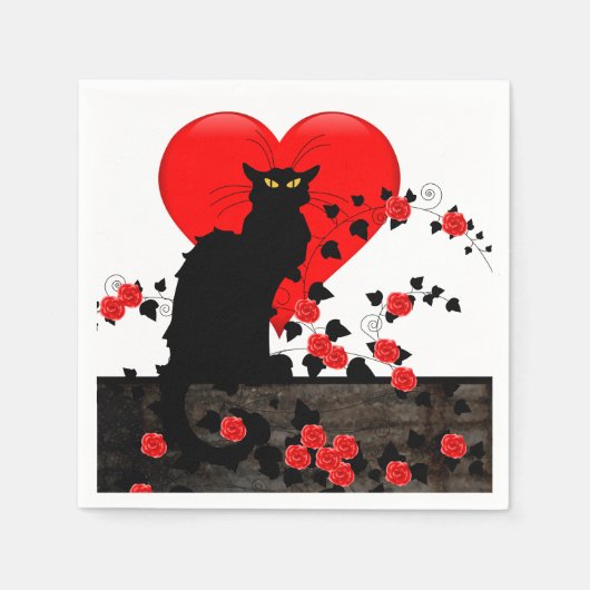 Chat Noir met rode rozen Servet (Voorkant)