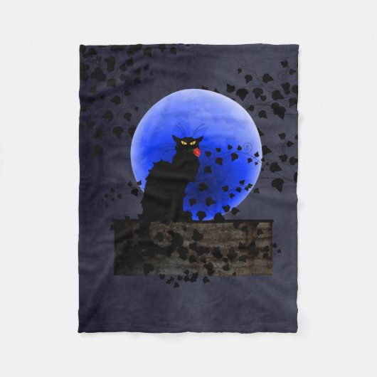 Chat Noir met Single Red Rose Fleece Deken (Voorkant)