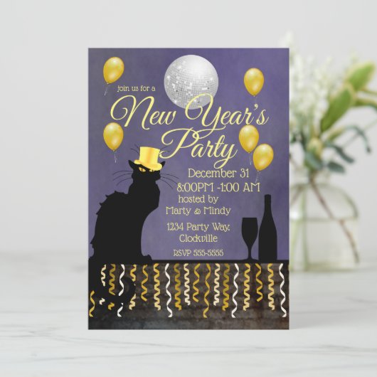 Chat Noir Nieuwjaar Eve Kaart (Staand voorkant)