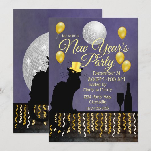 Chat Noir Nieuwjaar Eve Kaart (Voorkant / Achterkant)