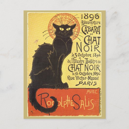 Chat Noir Steinlen Belle Epoque  Art Briefkaart (Voorkant)