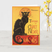 Chat Noir Steinlen Belle Epoque  Art Kaart (Gele Bloem)