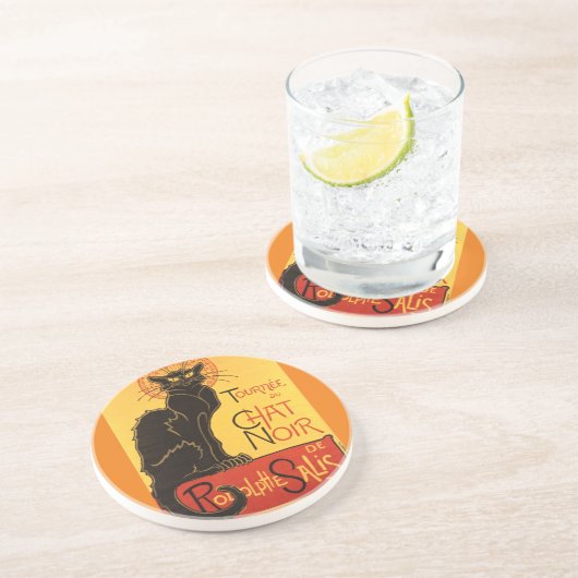 Chat Noir Steinlen Belle Epoque Art Zandsteen Onderzetter (Zijkant)