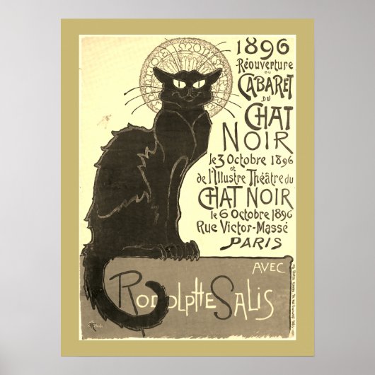 Chat Noir Steinlen Belle Epoque  Sepia Art Poster (Voorkant)