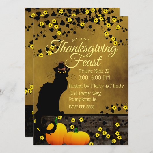 Chat Noir Thanksgiving Kaart (Voorkant / Achterkant)