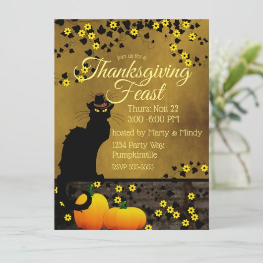 Chat Noir Thanksgiving Kaart (Staand voorkant)