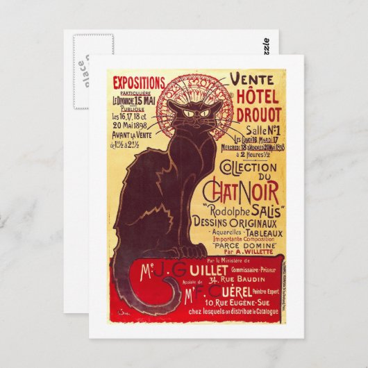  Chat Noir, Vente Hôtel Drouot Steinlen Briefkaart (Voorkant / Achterkant)