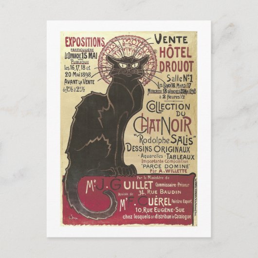 Chat Noir Vente Hôtel Drouot Steinlen Fine Art Briefkaart (Voorkant)