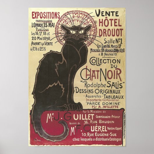  Chat Noir, Vente Hôtel Drouot Steinlen Poster (Voorkant)
