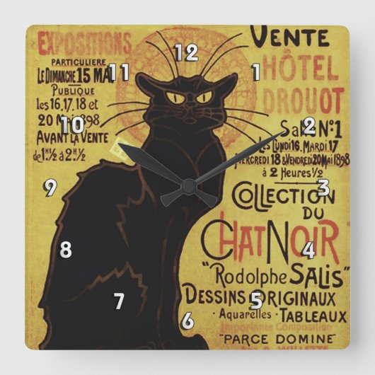  Chat Noir, Vente Hôtel Drouot Steinlen Vierkante Klok (Voorkant)