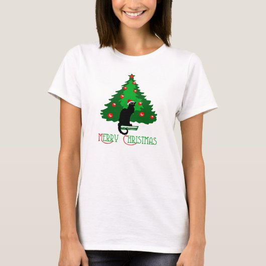 Chat Noir Vrolijk Kerstfeest T-shirt (Voorkant)