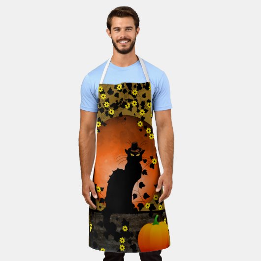 Chat Noir, zwarte kat, pompoen Thanksgiving Schort (Gedragen)