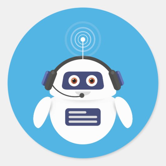 Chatbot - Robot with headphones and microphone for Ronde Sticker (Voorkant)
