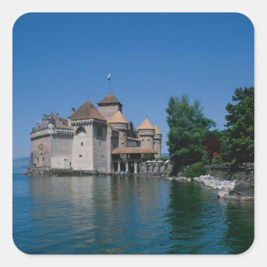 Chateau Chillon, Lake Genève, Kanton Vaud, Vierkante Sticker (Voorkant)