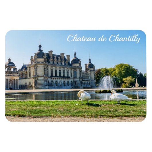 Chateau de Chantilly, fontein en twee zwanen Magneet (Horizontaal)