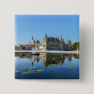 Chateau de Chantilly met reflectie in een vijver Vierkante Button 5,1 Cm