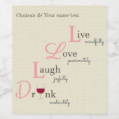 Chateau de Live Love Lachen en Drinken Wijn Etiket (Enkel label)