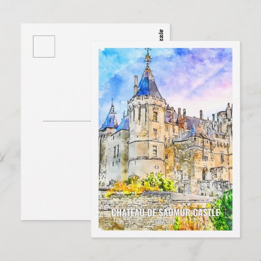 Chateau de Saumur Castle Travel Place Waterverf Briefkaart (Voorkant / Achterkant)