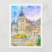 Chateau de Saumur Castle Travel Place Waterverf Briefkaart (Voorkant)