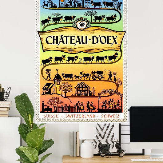 Château d'Oex, Zwitserland, oldtimers Poster (Thuiskantoor)