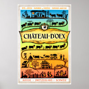 Château d'Oex, Zwitserland, oldtimers Poster