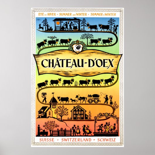 Château d'Oex, Zwitserland, oldtimers Poster (Voorkant)
