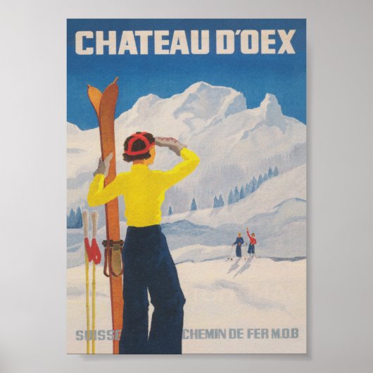 Chateau D'oex Zwitserland  Ski Travel Poste Poster (Voorkant)