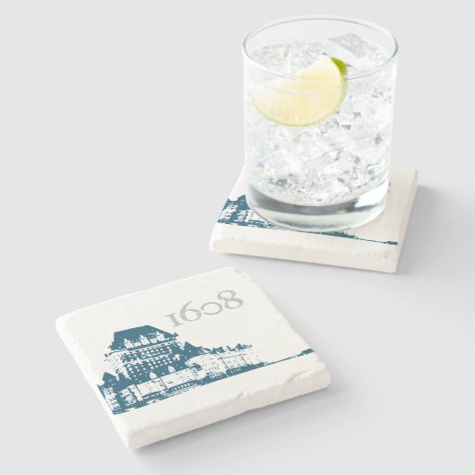 Chateau Frontenac 1608 Quebec fleur de Lys Stenen Onderzetter (Zijkant)