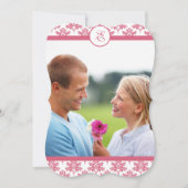 Chateau Pink Damask Foto Weddenschap Kaart (Voorkant)