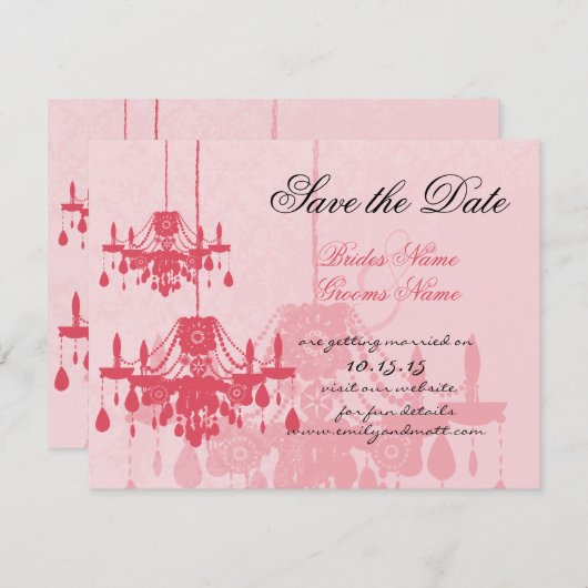Chateau Roos Pink Chandelier Wedding Invitations Kaart (Voorkant / Achterkant)
