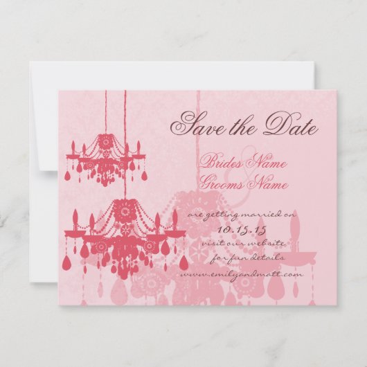 Chateau Roos Pink Chandelier Wedding Invitations Kaart (Voorkant)