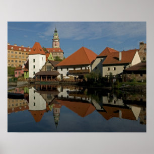 Chateau Tower, Vltava River, Cesky Krumlov Poster