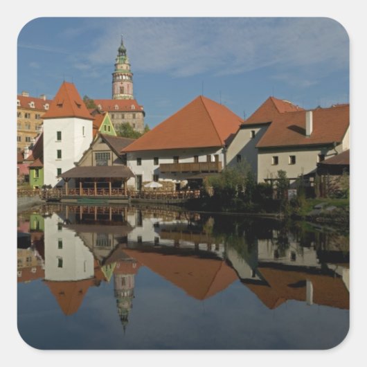 Chateau Tower, Vltava River, Cesky Krumlov Vierkante Sticker (Voorkant)