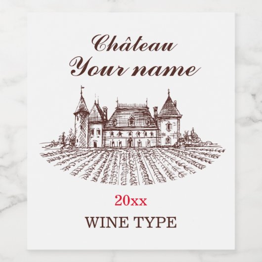 Château Uw Naam Traditioneel Wijnlabel Wijn Etiket (Enkel label)
