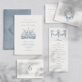 Chateau Venue Sketch Minimalist Wedding All In One Uitnodiging
