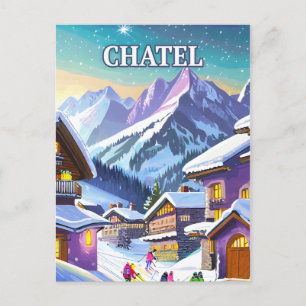 Châtel: Charme Authentique in de sneeuwde Alpen Briefkaart