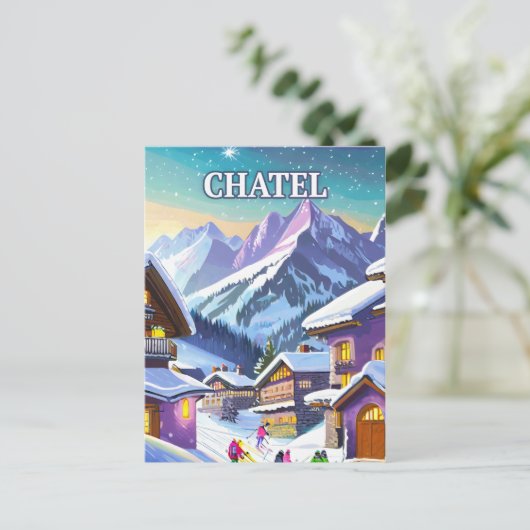 Châtel: Charme Authentique in de sneeuwde Alpen Briefkaart (Staand voorkant)