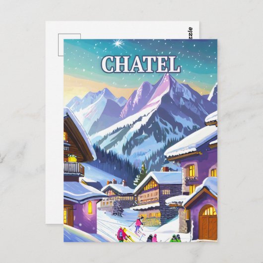 Châtel: Charme Authentique in de sneeuwde Alpen Briefkaart (Voorkant / Achterkant)