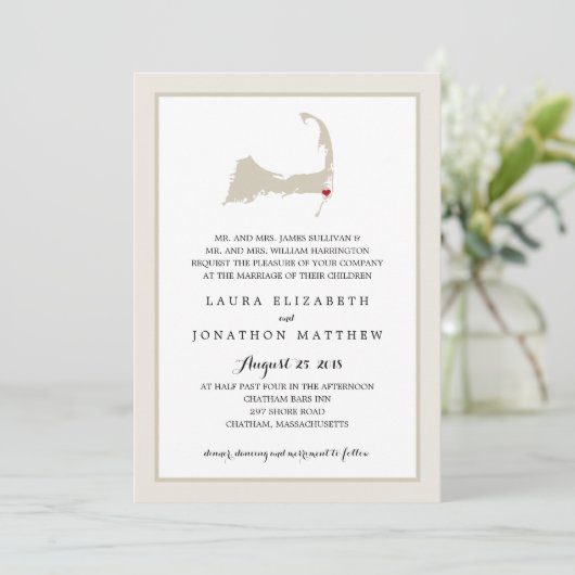 Chatham Cape Cod Kaart met hart | Bruiloft (Staand voorkant)