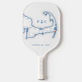 Chatham MA Kaart Navy Blue Monogram Pickleball Paddle