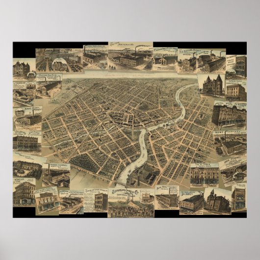 Chatham uit 1870, Ontario Bird's Eye Panoramic Map Poster (Voorkant)