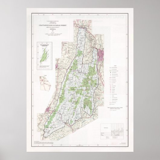 Chattahoochee National Forest Map (1982) Poster (Voorkant)