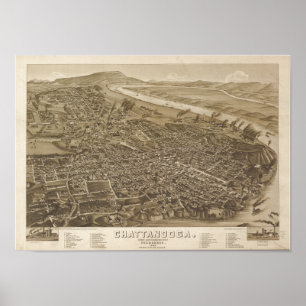 Chattanooga Tennessee 1886 Antiek Panoramische Kaa Poster