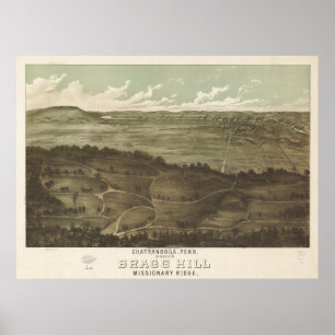 Chattanooga Tennessee 1887 Antiek Panoramische Kaa Poster