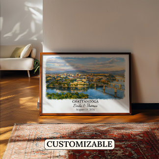 Chattanooga Tennessee Poster, Aquarel, Op Maat Poster