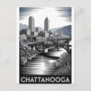 Chattanooga Tennessee Silhouet Zwart Wit Houtsnede Briefkaart