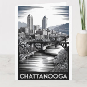 Chattanooga Tennessee Silhouet Zwart Wit Houtsnede Kaart