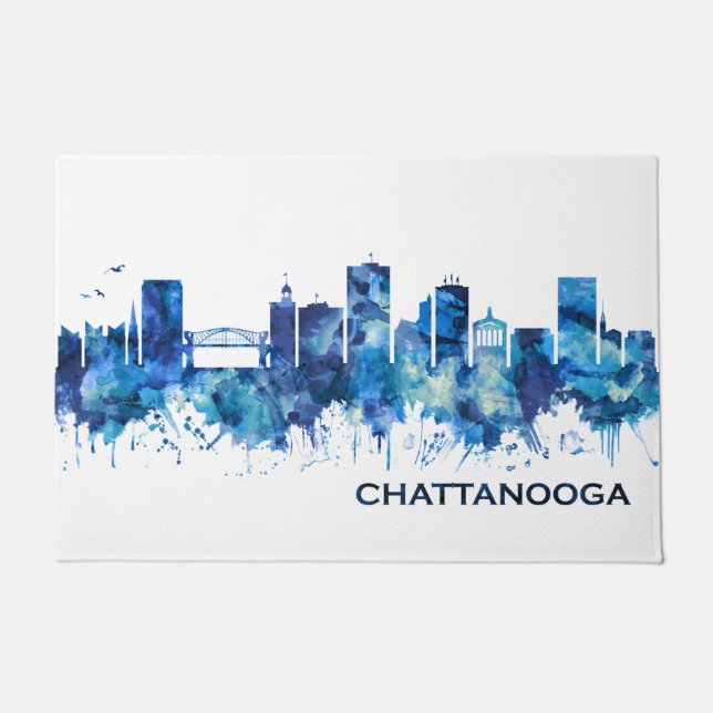 Chattanooga Tennessee Skyline Blue Deurmat (Voorkant)