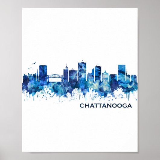 Chattanooga Tennessee Skyline Blue Poster (Voorkant)